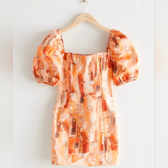 & Other Stories Orange Patterned Midi Dress - Picture 2 of 5